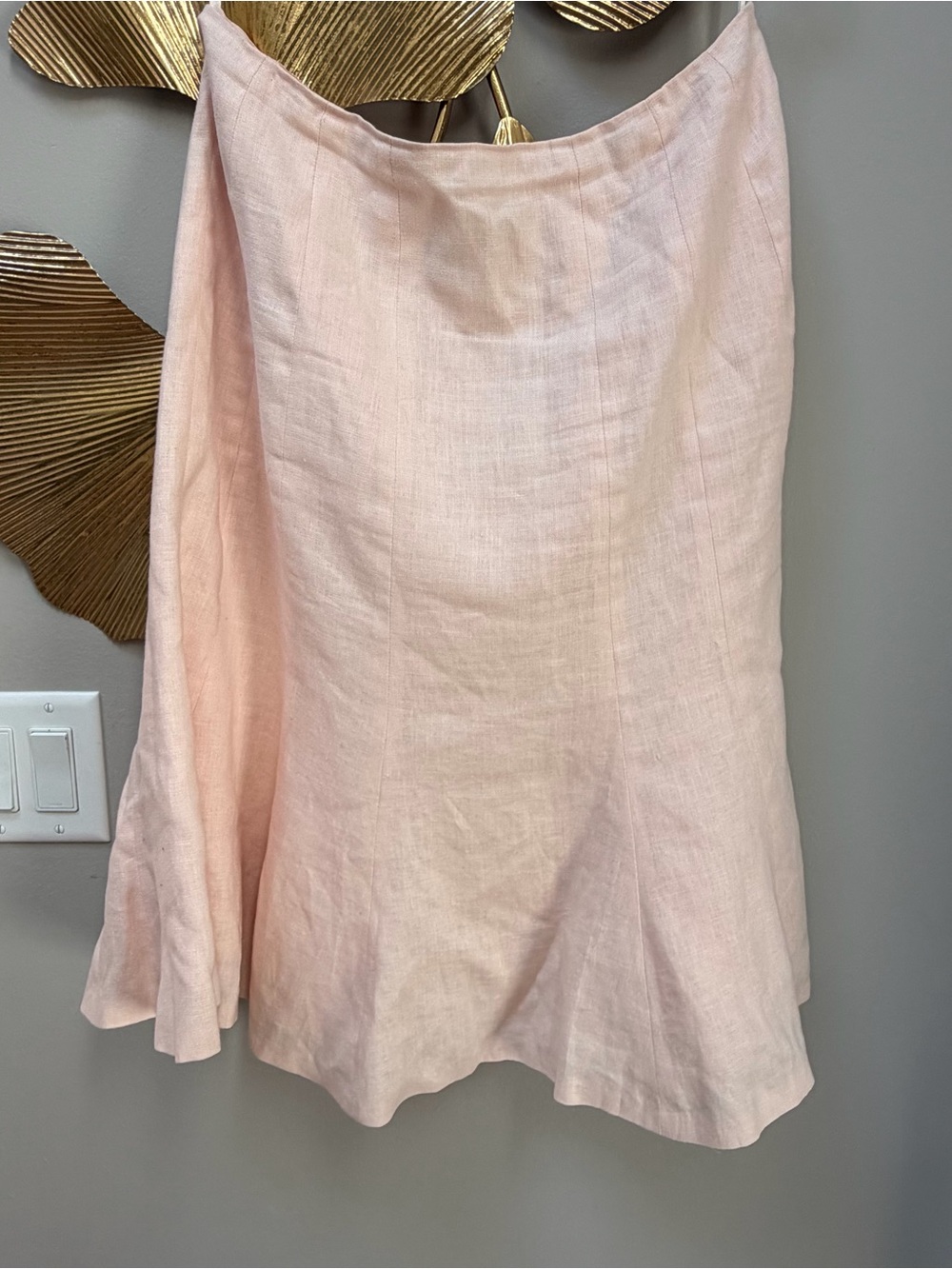 Ralph Lauren Midi Skirt 100% Linen Pink 14 Cottagecore Dainty Romantic Pleated